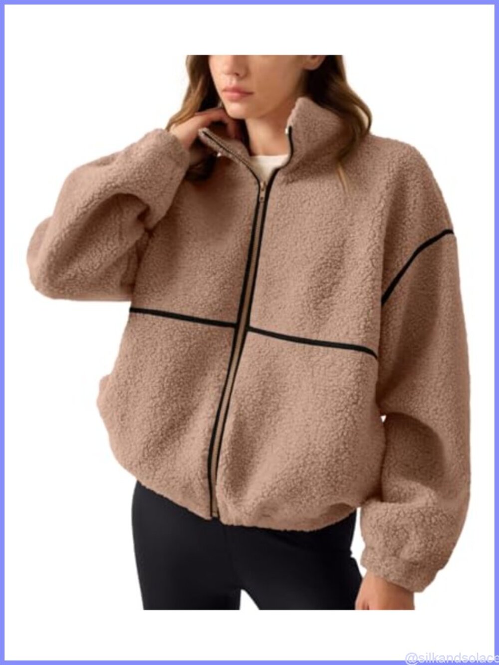 Womens Sherpa Fleece Zip Up Jacket Oversized Winter Sweatshirt